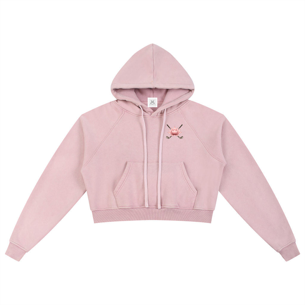 Zero Zen Golf Caddie Crop Hoodie — Women's Snow-Washed Golf Hoodie | Light Pink & Blue