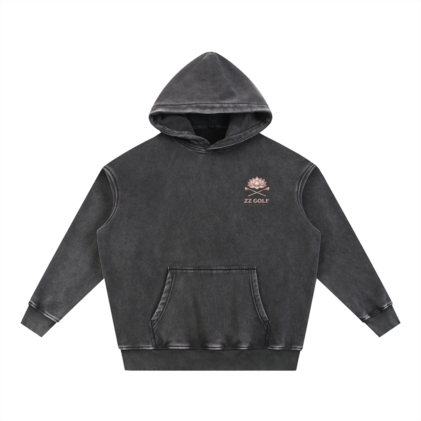 The 19th Hole Hoodie — Black & Apricot | Zero Zen Golf