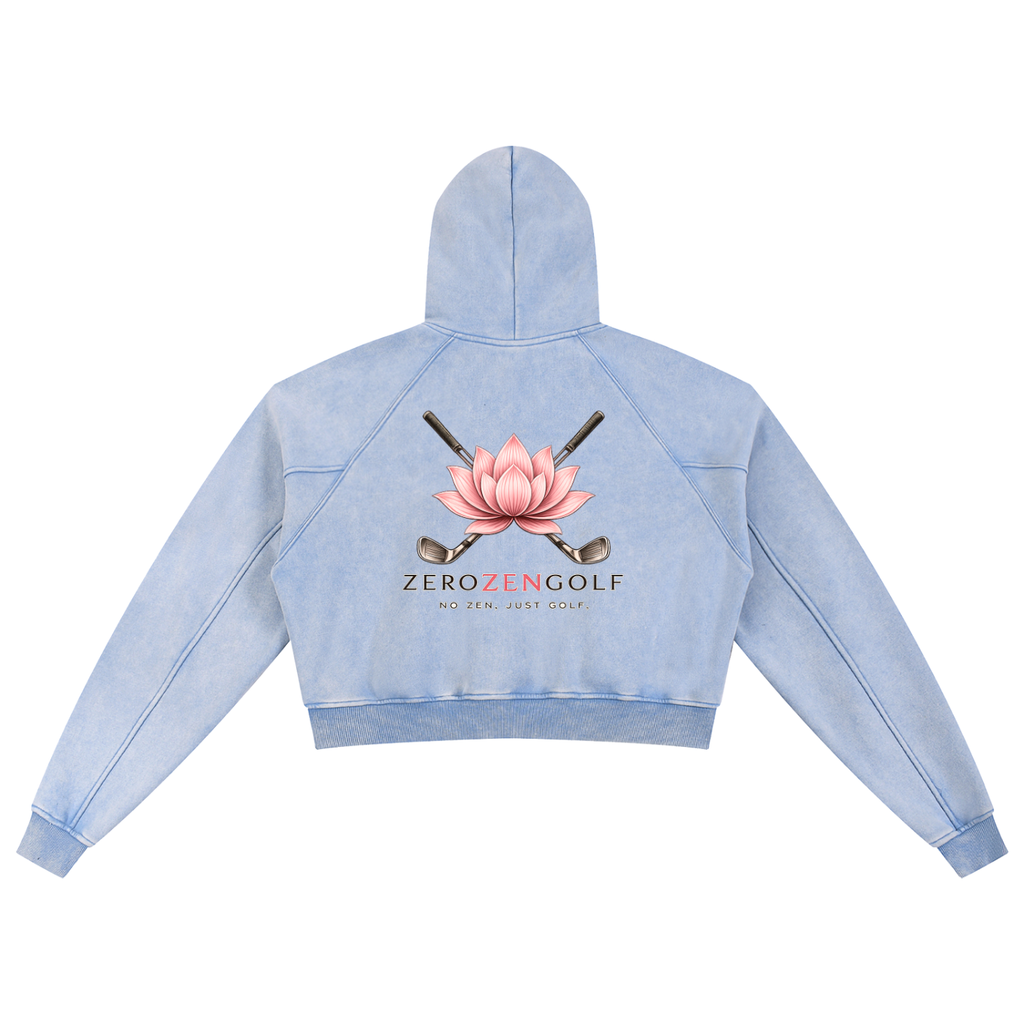 Zero Zen Golf Caddie Crop Hoodie — Women's Snow-Washed Golf Hoodie | Light Pink & Blue